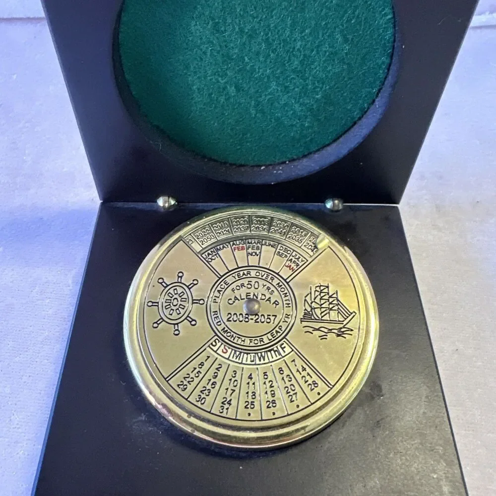 50 Year Calendar Brass Paper Weight 2008- 2057 Nautical Theme